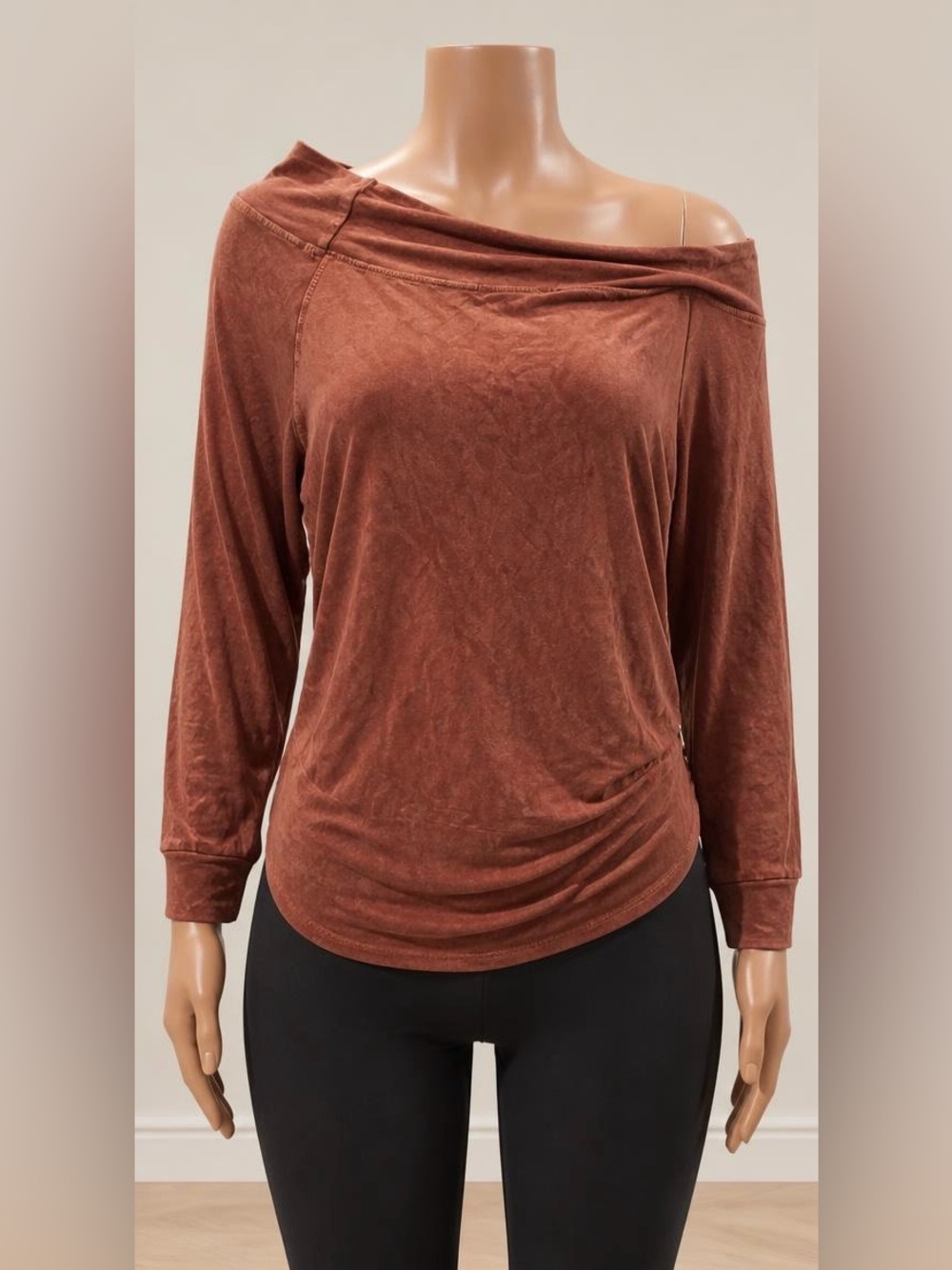 Promesa Rust Terracotta Mineral Wash Boat Neck Long Sleeve Top S NWT